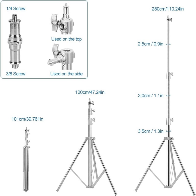ITOTIN Stainless Steel Heavy Duty Photography Tripod Light Stand, 9.19 Feet/2.8m Studio Lighting Tripod for Speedlight, Strobe Light, Softbox, Umbrella - Image 5